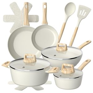 Bateria Cocina 14Pzs Aluminio Forjado Antiadherente Flow Beige