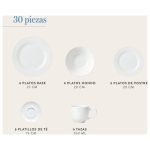 Juego Set de Vajilla 30Pzas Porcelana Blanca Serena  Hallen - Imagen 6