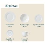 Juego de Vajillas 30 Piezas Porcelana Rodondo Blanco Cascais - Imagen 5
