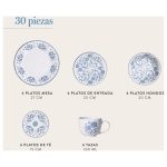 Juego de Vajilla 30 Piezas Porcelana - Decorado Floral Azul Hannah - Imagen 6
