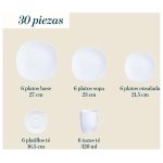 Juego de Vajillas 30 Piezas Porcelana Cuadrado Blanco Cascais - Imagen 5