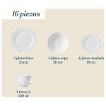 Juego de Vajillas 16 Piezas Porcelana Redondo Blanco Cascais - Imagen 5