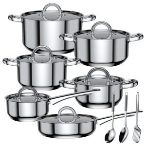 Batería de Cocina Acero Inoxidable 15 Piezas Juego de Ollas Stark