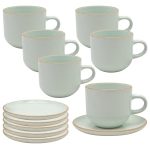 Juego de 12Pzs Tazas Té + Platos 200ml Verde Amalfi Hallen