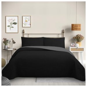 Cubrecama Quilt Reversible 1,5 Plazas Color Negro Trama Collection