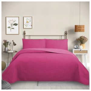 Cubrecama Quilt Reversible 1,5 Plazas Color Fucsia Trama Collection