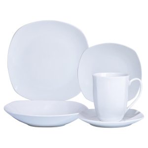 Juego de Vajillas 30 Piezas Porcelana Cuadrado Blanco Cascais