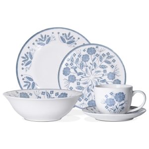 Juego de Vajilla 30 Piezas Porcelana - Decorado Floral Azul Hannah