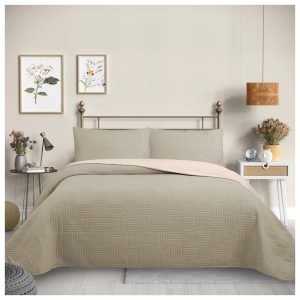 Cubrecama Quilt Reversible 1,5 Plazas Color Beige Trama Collection